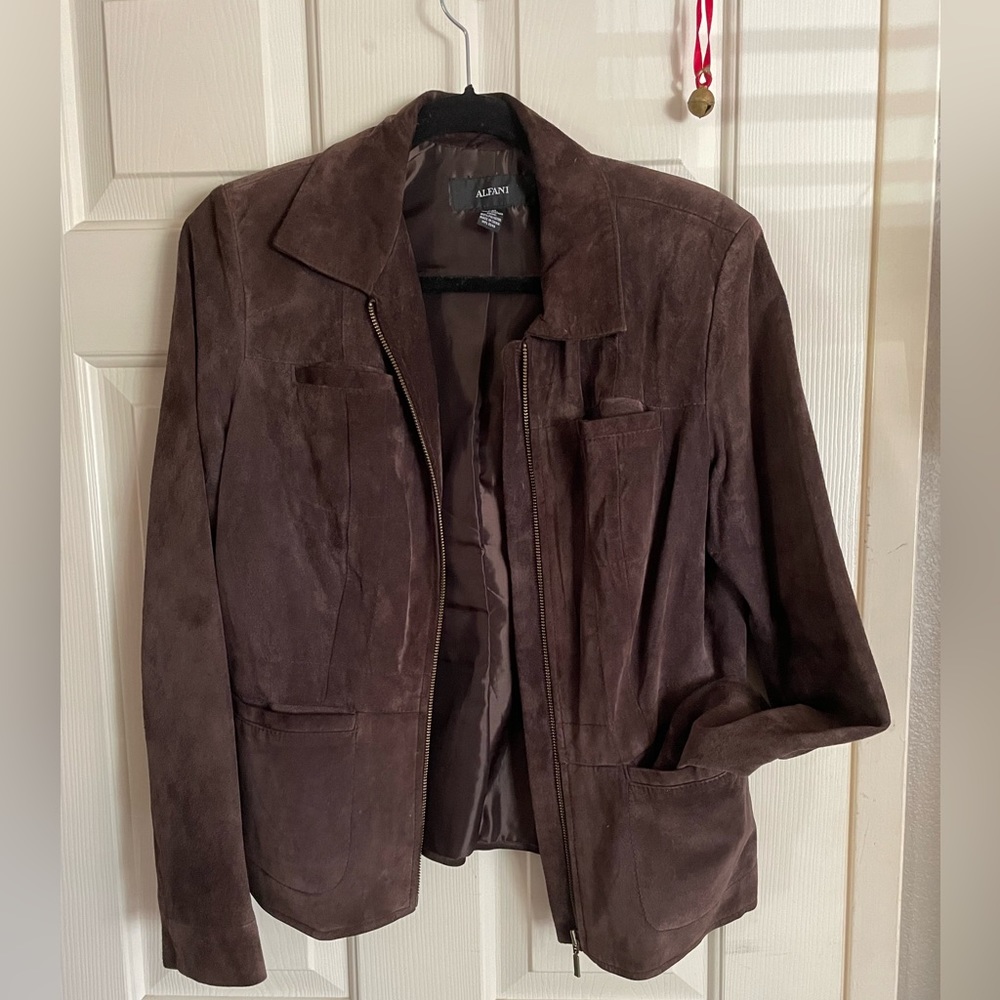 Alfani Genuine Leather suede jacket chocolate mocha brown Medium